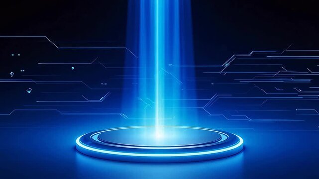 Blue glowing circular platform with light beam