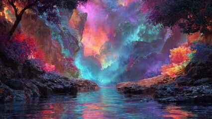Fototapeta premium Fantasy Canyon with Vibrant Rainbow Sky