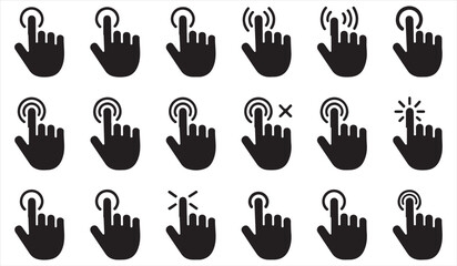 Fototapeta premium Touchscreen Gesture Icons Featuring Tap Click Swipe and Press Hand Symbols