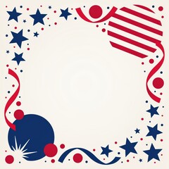 Obraz premium Graphic border featuring red and blue stars with stripes and ribbons frames an empty center for promotional text.