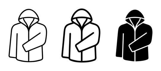 Hooded Jacket Icons, Outline and Solid, Apparel Symbols for Weather Protection © Korimon56