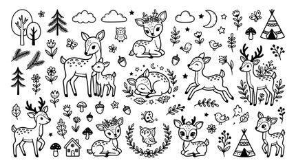 Obraz premium Cute woodland animals and forest elements set
