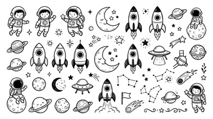 Fototapeta premium Set of hand drawn space elements