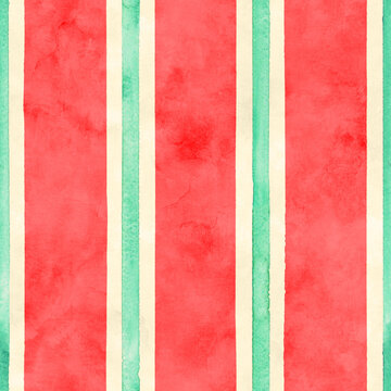 Watermelon Inspired Watercolor Stripe Seamless Pattern