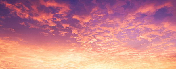 Dramatic sunset sky with vibrant orange and purple clouds filling the horizon beautiful twilight atmosphere in evening background © Choat