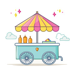 Obraz premium Cute ice cream cart with colorful umbrella and bottles