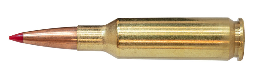 Obraz premium 224 caliber rifle cartridge with a red-tipped bullet