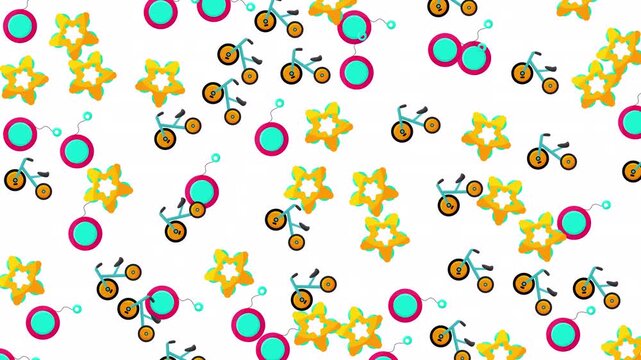 Ideal for kids projects or summerthemed designs, the image showcases vibrant yellow stars and colorful bicycle icons on a white backdrop.