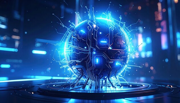 Futuristic glowing blue orb technology.