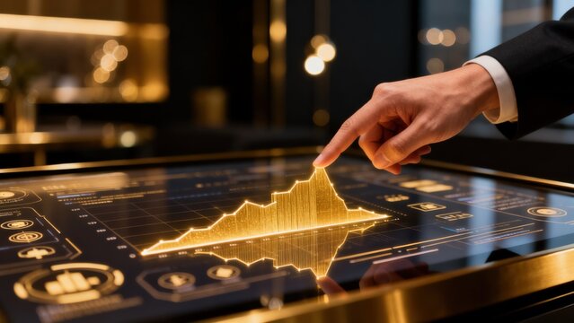 Hand interacting with digital financial chart