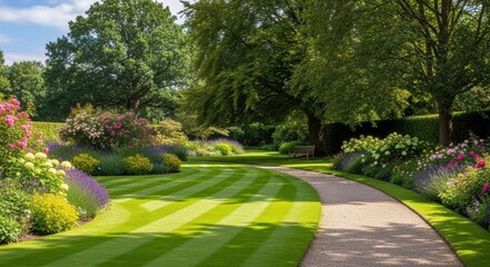 Obraz premium Serene Garden Path Through Lush Flower Beds