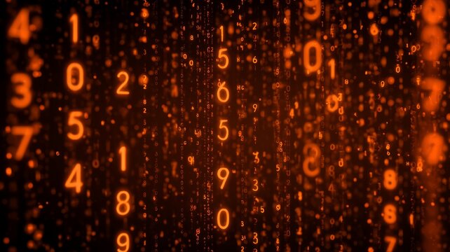 Glowing numeric matrix in amber tones. Artificial intelligence image