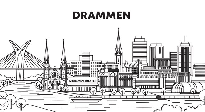 Drammen Norway Skyline Illustration