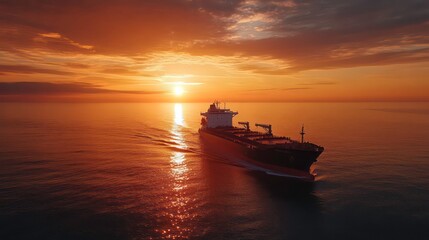 Obraz premium A cargo ship at sea during sunset symbolizes cybersecurity innovations securing maritime operations.