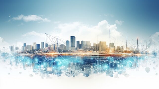Smart city and communication network. Digital transformation, business, building, modern, urban, technology, connection, information, innovation, capita, future