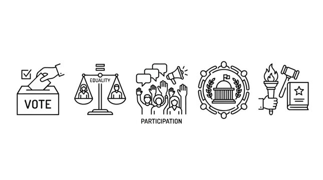 Set of democracy and civic participation line icons.