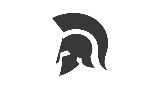 Stylized ancient warrior helmet icon, minimalist vector graphic representing strength, protection, courage, and leadership.