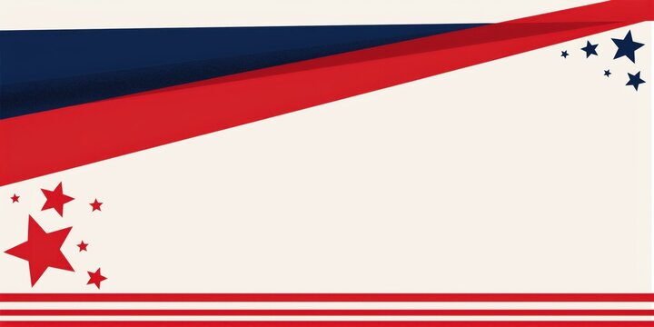 Graphic background displays red and blue stripes with scattered stars in the corners for national holiday designs.