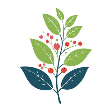 Flat design illustration of berry branch with leaves