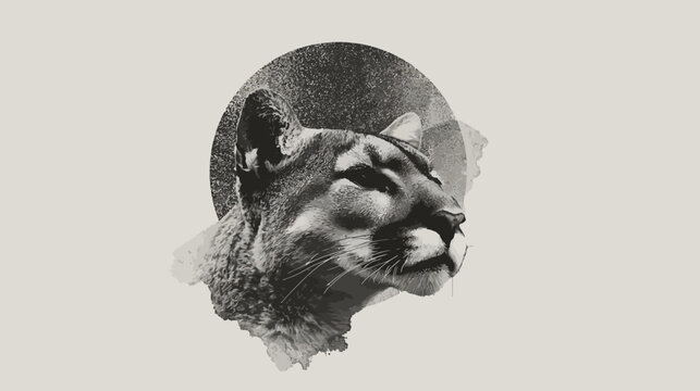 Detailed mountain lion head profile against circular background.