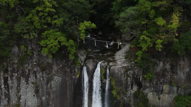 Aerial View of Nachi Waterfall with Seiganto-ji Pagoda in Wakayama, Japan