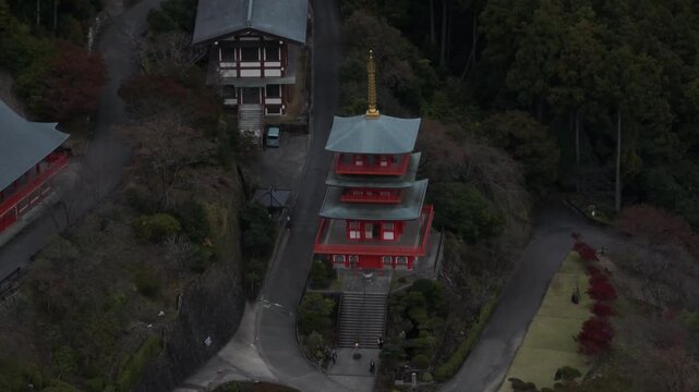 Aerial View of Nachi Waterfall with Seiganto-ji Pagoda in Wakayama, Japan