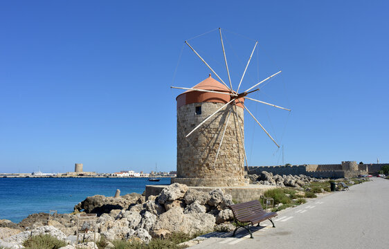 Rhodes, Greece, historical Windmill at the Harbour