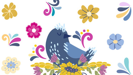 Fototapeta premium floral seamless patterns With bird.