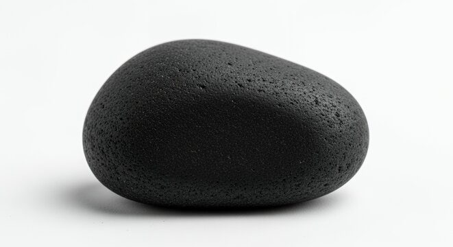 Smooth Black River Stone on White Background.