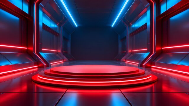 Futuristic neonlit stage platform
