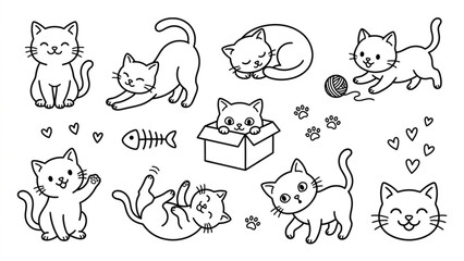 Obraz premium Playful Kitten Doodle Character Collection Cute Cats in Funny Everyday Poses