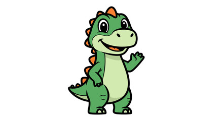 Obraz premium Smiling cartoon dinosaur waving friendly hand.