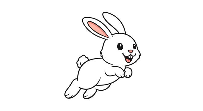 Smiling cartoon rabbit in motion running.