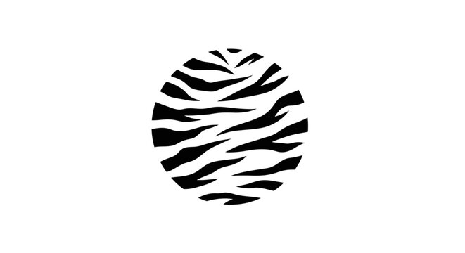 Stylish black and white animal print pattern within a circular shape. Modern abstract texture resembling tiger or zebra fur design.