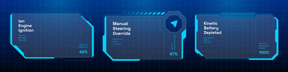Cyberpunk HUD game interface frame template. Neon blue futuristic digital screen border panel design vector. Sci fi computer dashboard target callout graphic. © Azat Valeev