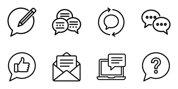 Communication and social interaction icons set for digital messaging and feedback with communication