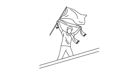 Obraz premium Passionate fan celebrating sports victory with flag and scarf