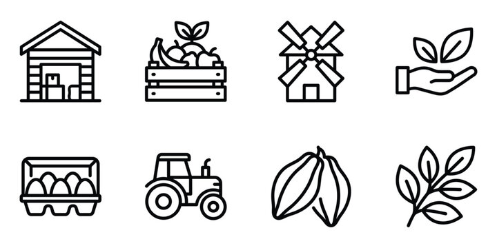 Set of outline farm and agriculture icons with agriculture windmill collection graphics industry