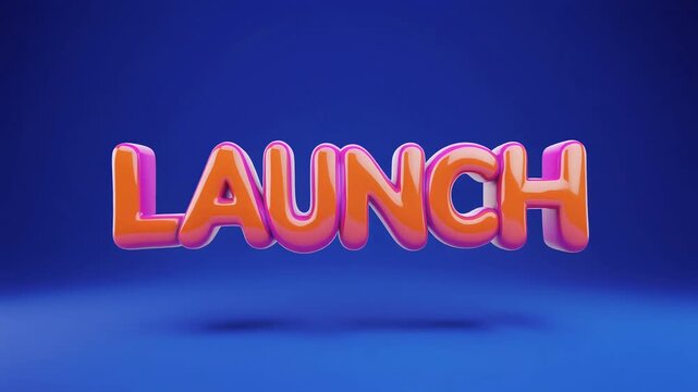 Bright Three Dimensional 3D Bubble Lettering Spelling Out The Word Launch Set Against A Solid Deep Blue Background