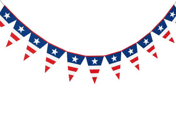 Obraz premium Red white and blue patriotic bunting flags hanging festive decoration