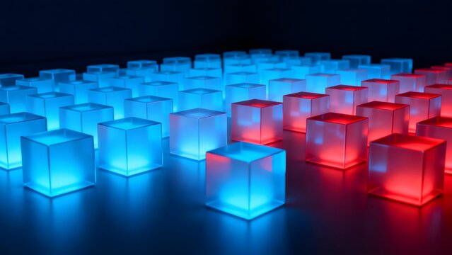 Glowing cubes in blue and red