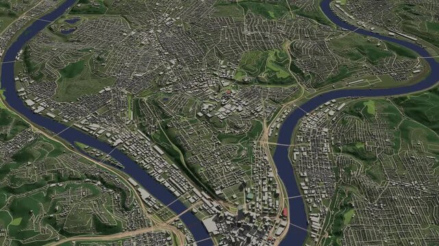 3D looped animation of city - Pittsburgh Pennsylvania, USA