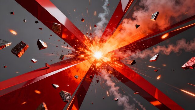 Explosion of geometric shapes in space
