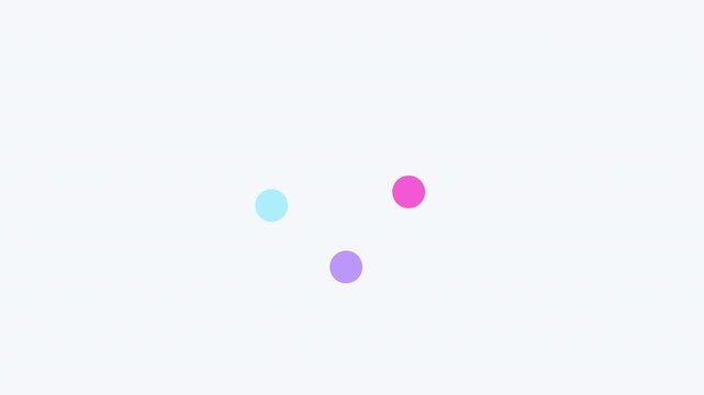 Minimalist graphic layout  showing three colorful pastel dots forming a triangular shape over a clean white background. Represents a loading sequence, process node, or system UI compone