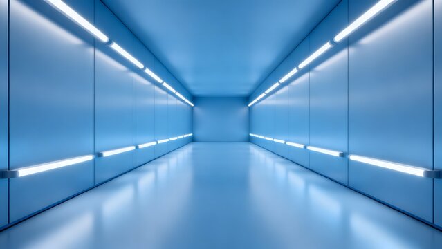 Blue corridor with fluorescent lights