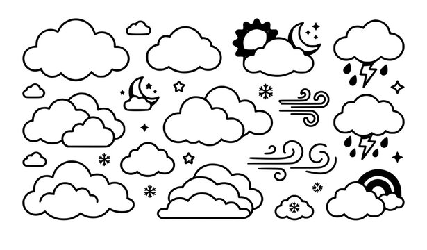 SEO Title
Cute White Cloud Collection Outline Vector Icons Minimal Sky Symbols