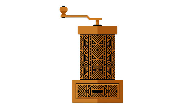 Vintage Wooden Manual Coffee Bean Grinder with Ornate Pattern for Traditional Brewing Methods