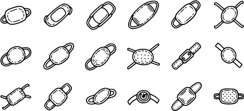 Medical Intraocular Lenses (IOLs) and Eye Implants Black  White Line Art Icons Set - Ophthalmology Doodle Style Vector Collection