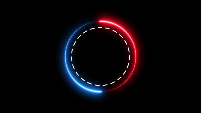 Rotating neon circle with dashed inner ring and dark background.