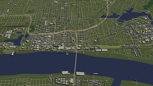 3D looped animation of city - Baton Rouge Louisiana, USA
